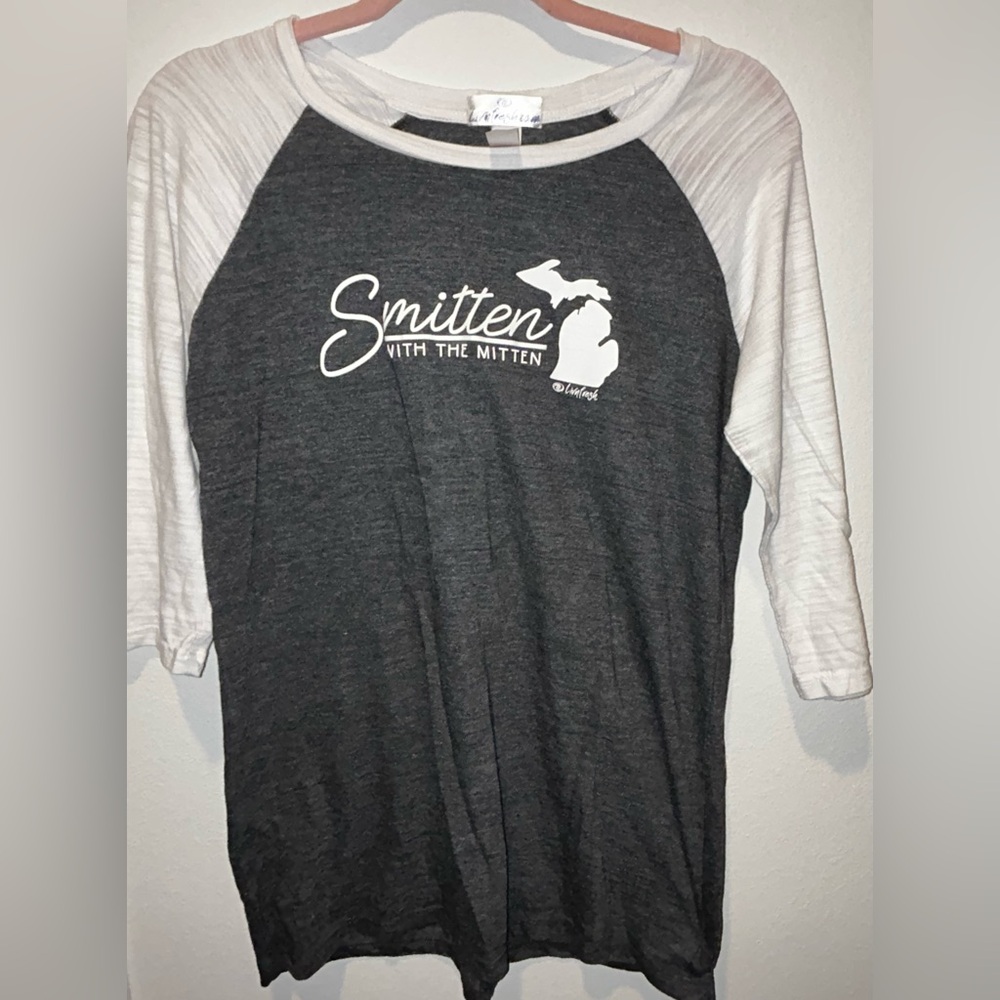 Smitten With The Mitten Raglan Tee - Charcoal & White